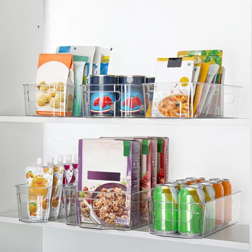 HOOJO Refrigerator Organizer Bins - 2pcs Clear Plastic Bins For Fridge, Freezer, Kitchen Cabinet, Pantry Organization and Storage, BPA Free Fridge Organizer, 12.5" Long-Medium