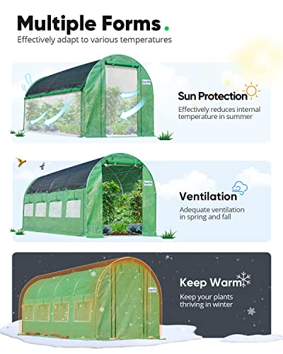 Quictent 25x10x6.6FT Swing Door Greenhouse, Large Walk-in Green House for Outdoors, Reinforced Heavy Duty Frame, Upgraded Tunnel Hoop House Kit for Outside Garden Plant, 10 Screen Window, Green