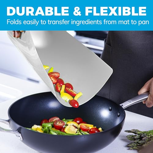 Extra Thick Flexible Cutting Mat Set With Food Icons & "EZ-Grip" Back (Set Of 4 Mats) - Flexible Cutting Boards for Kitchen - Flexible Plastic Cutting Board Set (Black and White)…