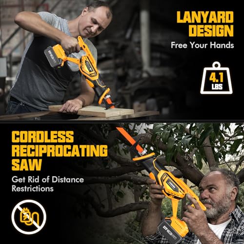 Reciprocating Saw Cordless, Brushless Cordless Reciprocating Saw with 21V 8000mAh Battery, 3000SPM 28mm Reciprocating Stroke, 8 Saw Tool-Free Blade Change Reciprocating Saw for Wood & Metal Cutting