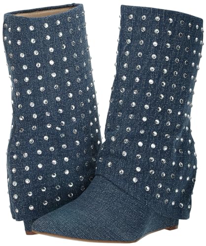 YOKI HARZEN-07 Women's Fold Over Boot With Stones, Denim, 6 M US