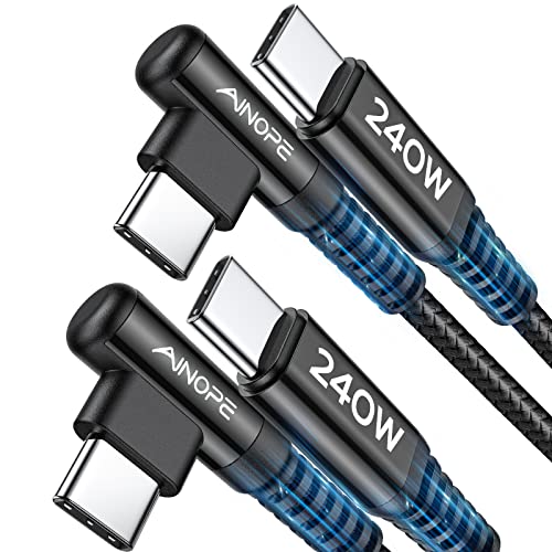 AINOPE 240W USB C to USB C Cable (6.6ft 2Pack), C to C Type Fast Charging Cable Braided USB C Charger cable, USBC to USBC Cable Right Angle for Samsung Galaxy S24, iPhone 15 Pro, MacBook, iPad Pro Air