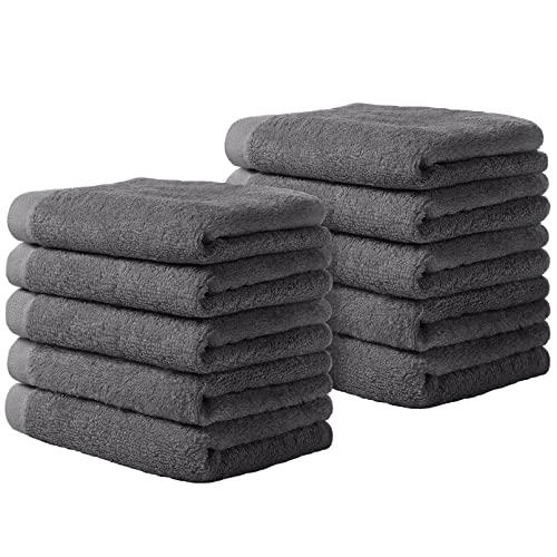 Yoofoss Luxury Washcloths Towel Set 10 Pack Baby Wash Cloth for Bathroom-Hotel-Spa-Kitchen Multi-Purpose Fingertip Towels & Face Cloths - White+Grey