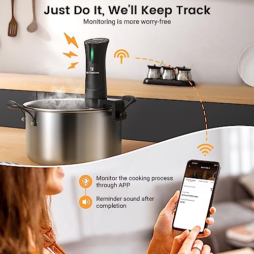 BLITZHOME Sous Vide Machine, WiFi APP Included, 1100W Sous Vide Cooker with Accurate Temperature & Timer, Ultra Quiet Stainless Precision Immersion Circulator Device, Kitchen Gadgets with Recipes