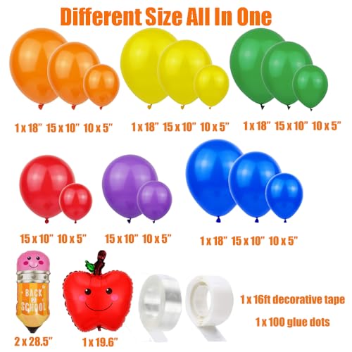 OOPAT Back to School Balloon Garland with 3 foils school Balloon for First Day of School Welcome Students Preschool Kindergarten End Of Summer Party Decor (Rainbow)