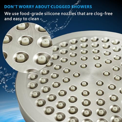 Nuodan High Pressure Rain Shower Head - High Flow Rainfall Showerhead - Luxury Modern Look - Pressure Boosting Bathroom Shower Heads (6 inches, Brushed Nickel)