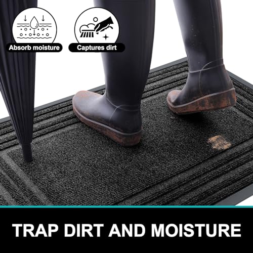 Buganda Floor Door Mat, Heavy Duty Doormat Outdoor Indoor, Natural Rubber Mat, Non Slip, Low Profile Outdoor Mat for Home Entrance, Garage, Patio Porch Farmhouse, 29x17, Beige