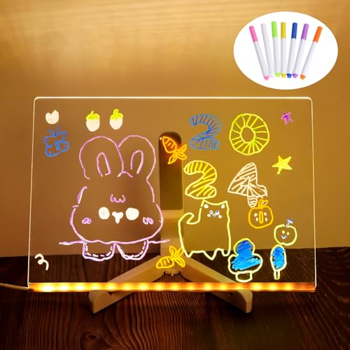 Acrylic Dry Erase Board with Light, LED Note Board with Colors,11.8 X 7.9” Light up Dry Erase Board with Adjustable Stand Glow Memo Creative Rewritable Message Board DIY Painted Light Board