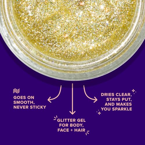 Unicorn Snot Face & Body Glitter Gel - Cosmetic-Grade Holographic Glitter - Festival, Anime Cosplay, Halloween Costume Makeup - Safe for Face, Easy Application & Removal - Gold Glitter, 1.7oz (Bling)