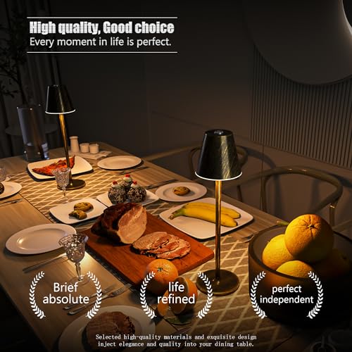 Timjorman Modern LED Cordless Table Lamp, 4000mAh Rechargeable Battery, 3 Level Brightness Night Light, Metal Shell, Minimalist Design, for Couples Dinner/Coffee Table/Restaurant/Bedroom, Black