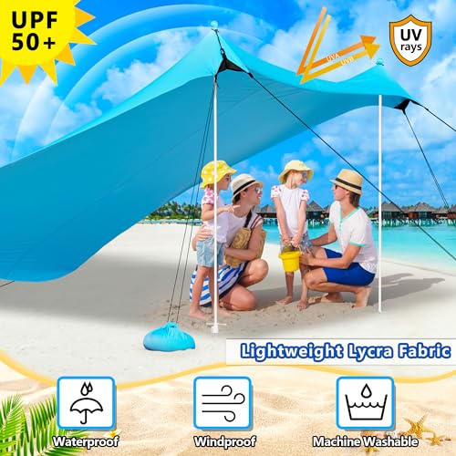 Beach Tent, Camping Tent UPF50+ with 8 Sandbags, Beach Essentials for 6-12 Persons, Beach Shade Canopy with Stability Poles and Big Ground Pegs, Pop Up Canopy for Camping, Picnics, 10X10FT Blue