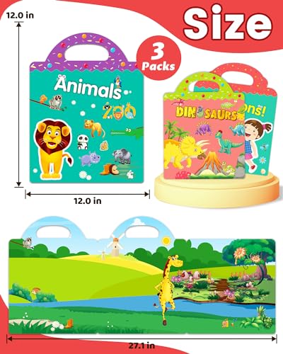 Walenced Reusable Sticker Book for Toddlers 2-4 Years, 3 Sets Stickers for Kids, Toddler Sticker Book Ages 1-3, 100 Pcs Toddler Craft Activities, Toddler Travel Toys Ages 2+ Boy Girl Birthday Gifts