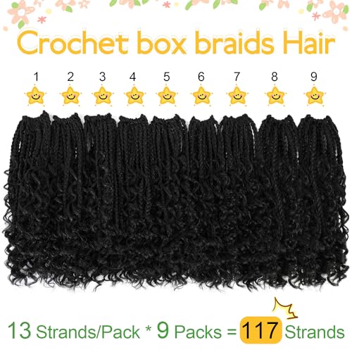 Fulcrum Goddess Box Braids Crochet Hair 12 Inch, 9 Packs Box Braids Crochet Hair for Women, Crochet Braids with Curly Ends (12Inch, Tgray#)