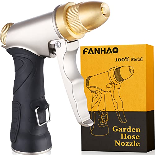 FANHAO Garden Hose Nozzle, 100% Heavy Duty Metal Water Hose Nozzle Sprayer with 7 Spray Patterns, High Pressure Hand Sprayer with Ergonomic Handle for Watering Plants & Lawns, Washing Cars & Pets