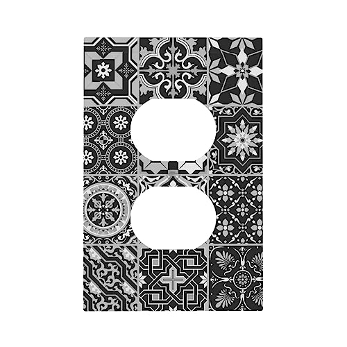 Paisley Moroccan Florets Slavic Royal Blue Sand Brown 4 Gang Rocker Decora Light Switch Cover Outlet Covers Wall Plate Decorative Switchplate Electrical Faceplate GFCI for Bathroom Bedroom Decor