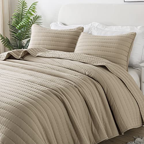 ROARINGWILD White Twin Size Quilt Bedding Sets with Pillow Sham, Lightweight Soft Bedspread Coverlet, Quilted Blanket Thin Comforter Bed Cover for All Season, 2 Pieces, 68x90 inches