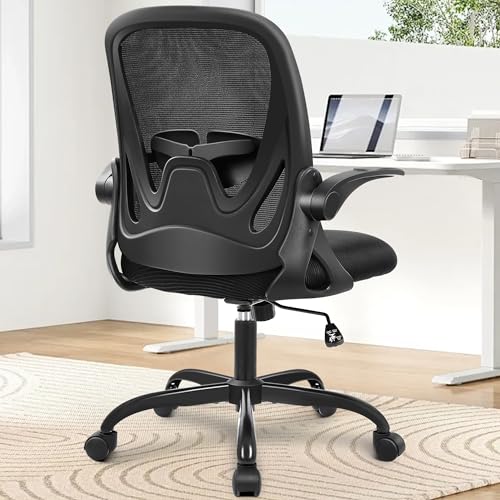 Primy Office Chair Ergonomic Desk Chair with Flip up Armrests Swivel Breathable Desk Mesh Computer Chair with Adjustable Lumbar Support and Height for Conference Room (Black)