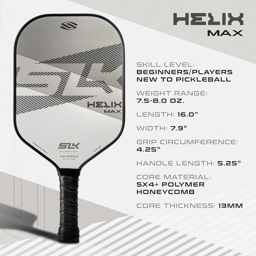 2024 SLK Helix Pro Pickleball Paddle | Carbon Fiber & Fiberglass Hybrid Face | Thermoformed Carbon Fiber Core | Unmatched Control | Legend Gray