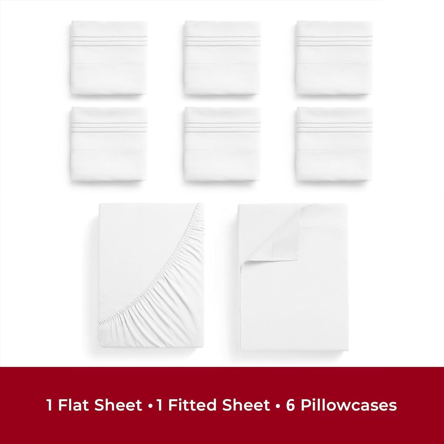 Mellanni 4PC Bed Sheet Set + 4 Pillowcases Bundle&Save - Iconic Collection Bedding - Bundle Includes: 1 Flat Sheets, 1 Fitted Sheet and 6 Pillow Cases (Queen, White)