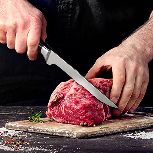 SunDiao Premium Boning Knife with Sheath & Pocket Knife Sharpener 6 Inch High Carbon Stainless Steel Japanese Fillet Knife Professional Trimming Knife for Meat, Fish, Deboning