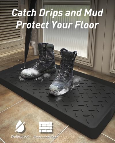 SUPENUIN Boot-Tray Heavy Duty Rubber Mat with Lip Waterproof Shoe Mat Tray for Entryway Indoor Outdoor Multi Use Catch All Trays Entryway Mat Shoe Cleaning Mat Entryway Shoe Storage 16x27.5 Inches