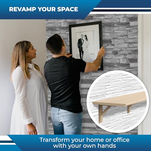 Smart Profile 3D Wall Panel - PVC Casted Faux Stone - 50 Sq Ft for Full Wall Interior Coverage - Heat, Scratch & Moisture Resistant Design for Home, Kitchen, DIY - Silver Slate - 38.6" x 19.6"