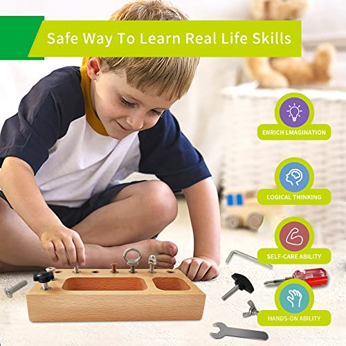 Montessori Toys for 3 4 5 Year Old, Montessori Screwdriver Board, Kids Wooden Toys, Fine Motor Skills Toys, Sensory Preschool Learning Toys for Toddler Travel