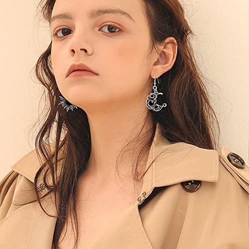 Vintage Boho Opal Sun and Moon Drop Dangle Earrings Moonstone Natural Stone Hook Bohemian for Women Asymmetrical Antiqued Silver Celestial Jewelry (Royal Blue)