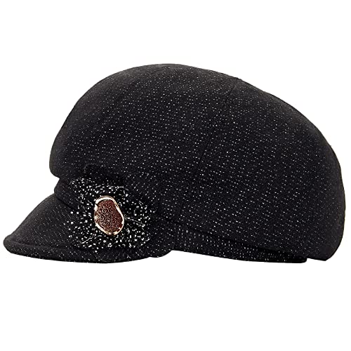 Juiterchy Women Retro Classic Visor Newsboy Cabbie Cap Beret Hats with Flower Buckle for Woman Ladies
