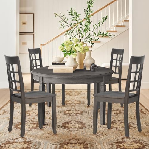 COLAMY Wooden Dining Chairs Set of 6, Ladder High Back Kitchen Side Chair, Farmhouse Armless Dining Room Chairs with Adjustable Foot Pegs, Cherry