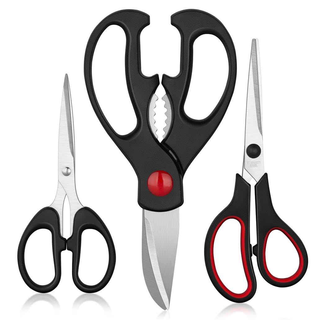 Kitchen Shears Set - QtoiKce Kitchen Scissors 3 Pack All Purpose Poultry Shears,Stainless Steel Sharp Utility Cooking Scissors for Home