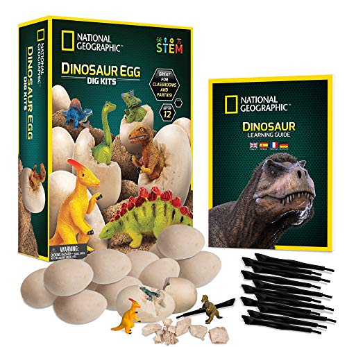 NATIONAL GEOGRAPHIC Dinosaur Dig Kit - 12 Dino Shaped Dig Bricks with Dinosaur Figures Inside & Excavation Tool Sets, Egg Hunt or Dig Party Activity, Great STEM Toy for Boys & Girls