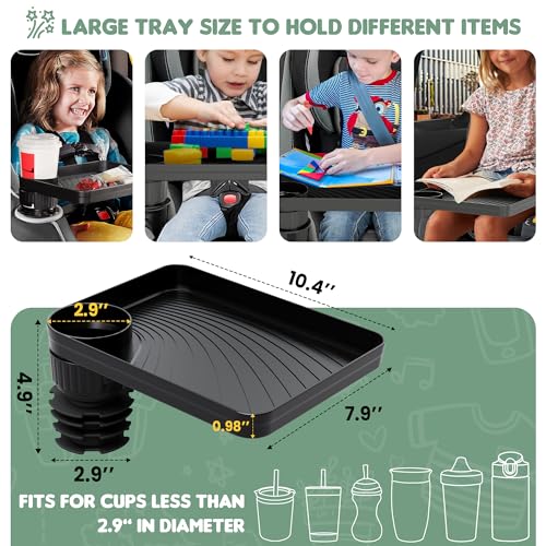 Car Seat Tray for Kids Car Snack Tray with Expandable Base for Snacks, Toys, Books, Entertainment Kids Travel Essentials Fits Most Cup Holders in 2.8''-3.2'' Diameter (1, Standard Base)