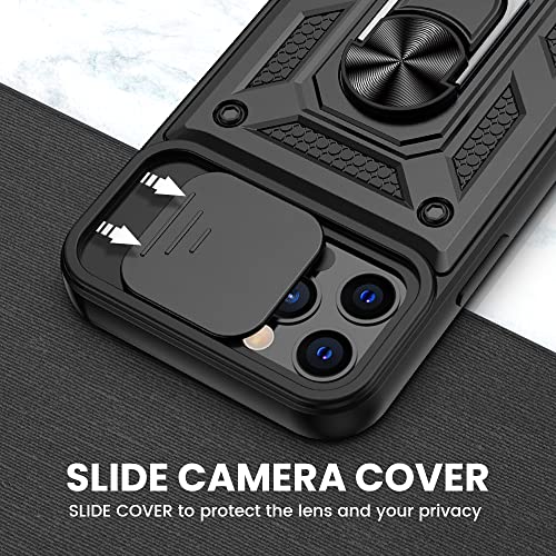 VEGO for iPhone 12 Pro Case, iPhone 12 Case with Screen Protector & Slide Lens Cover, Built-in 360°Kickstand Magnetic Cover Case for iPhone 12 / iPhone 12 Pro 6.1 inch 2020 Released - Black