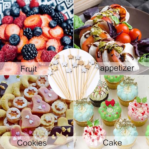 Jiooil Bear 100 PCS Bamboo Cocktail Picks, Decorative Toothpicks Skewers for Appetizers, Fruits and Drink Garnish, Holiday Birthday Party Decorations