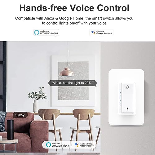 Smart Dimmer Switch 2.4Ghz Alexa Smart Switch WiFi Light Switch Compatible with Alexa and Google Assistant，Single Pole, Neutral Wire Required