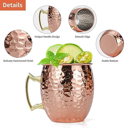 Amrules Moscow Mule Mugs, 16 oz Black Hammered Mule Cup with 304 Stainless Steel Lining and Brass Handle, Perfect for Cold Drinks, Beer, Wine, Bars, Parties