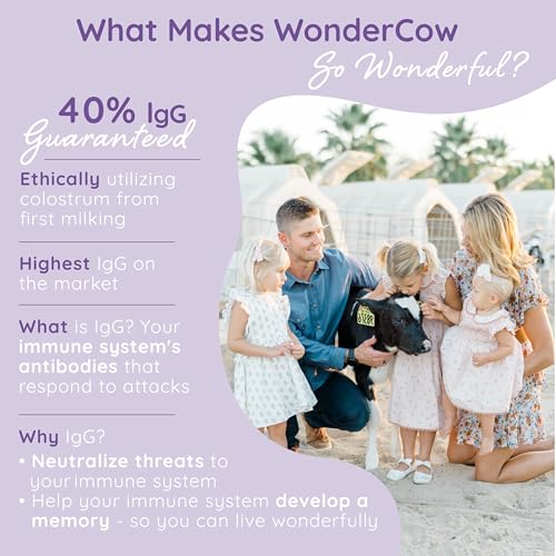 WONDERCOW Colostrum Supplement Powder for Gut Health, Immune Support, Muscle Recovery & Wellness | Natural IgG Pure Whole Bovine Colostrum Superfood, Chocolate, 60 Servings