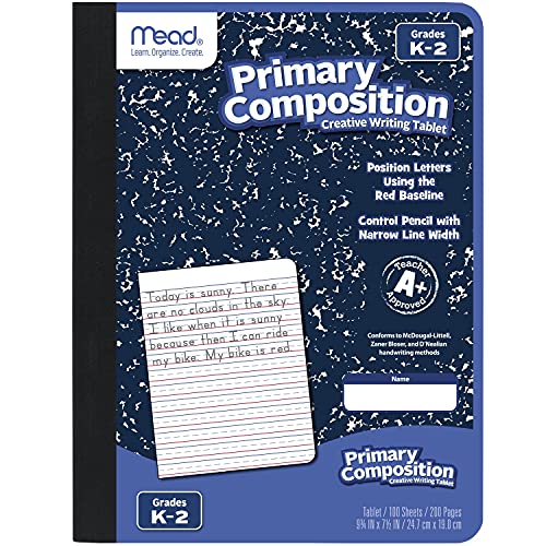 Mead Primary Composition Notebook, Wide Ruled Paper, Grades K-2 Writing Workbook, 9-3/4" x 7-1/2", 100 Sheets, Blue Marble (09902)