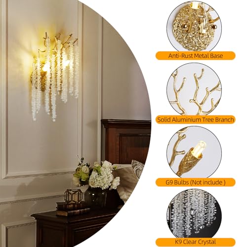 kvtinmty Modern Crystal Wall Sconce, Silver Tree Branches Sconces Wall Lighting, Farmhouse Wall Sconce Luxury Bathroom Wall Lights Wall Sconces for Living Room, Bedroom