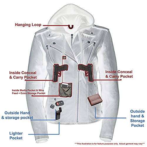 Milwaukee Leather MLL2575 Women's Black Leather Vented Motorcycle Jacket w/Removable Hoodie - X-Small