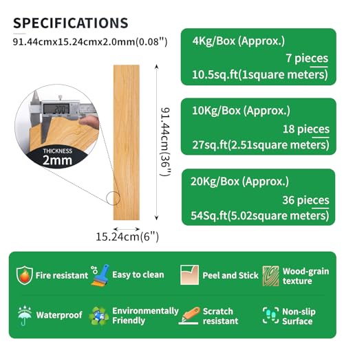 GreenFullHouse Vinyl Flooring - Laminate Flooring with 15.24cmx15.24cm,Peel and Stick Floor Tiles Self-Adhesive Flooring Planks,2.0mm 1 Piece Waterproof for Kitchen Living Room(Western Oak Sample)