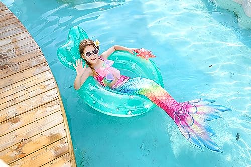 5Pcs Girls Swimsuit Mermaid Tails for Swimming Princess Bikini Bathing Suit Set Can Add Monofin 4T 6T 8T 10T 12T (as1, age, 6_years, Multi Color)