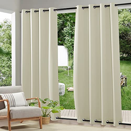 RYB HOME Windproof Outdoor Curtains - Waterproof Blackout Shade Thermal Insulated Drapes for Patio Screen Porch Gazebo Canopy Pergola Garage Sun Room, W 52 x L 90, 2 Panels, Light Grey