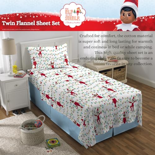 Franco Elf On The Shelf Holiday & Christmas Bedding Super Soft 100% Cotton Flannel Sheet Set, Twin, (Officially Licensed Product)