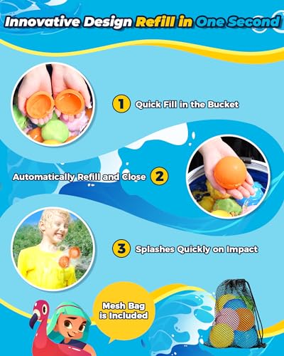 SOPPYCID 10PCS Reusable Water Balloons Quick Fill for Kids, Refillable Magnetic Water Balloons for Pool & Beach, Water Ball Toys for Summer Outdoor Games, Outside Activities