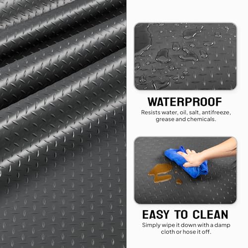 TUFFIOM 5 x 10 FT Garage Floor Mat, Thickened Diamond Plate PVC Garage Mats Flooring Roll for Under Car, Garage Parking Mats for SUVs, Golf Cart, Sports Car