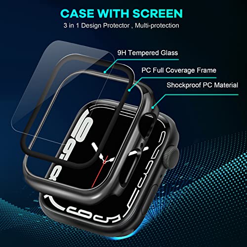 ORIbox Hard PC Case with Tempered Glass Screen Protector Compatible with Apple Watch Series 3 and Apple Watch Series 2, Full Coverage, Ultra-Thin HD Bumper Protective Cover, Black