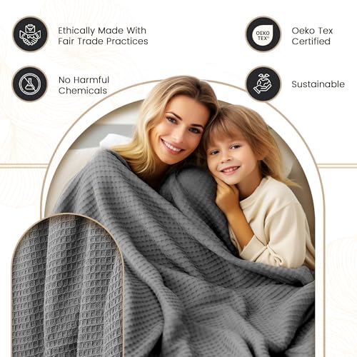 Queen Size Cotton Waffle Blanket - Breathable & Soft, Perfect for Queen & Full Size Beds (90 X 90 Inches), Lightweight Mint Green Blanket