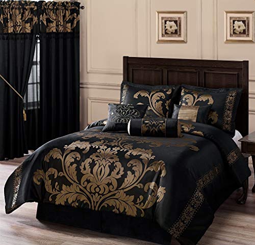 Chezmoi Collection Royale 7-Piece Jacquard Floral Comforter Set, Oversized King, Purple/Dark Purple
